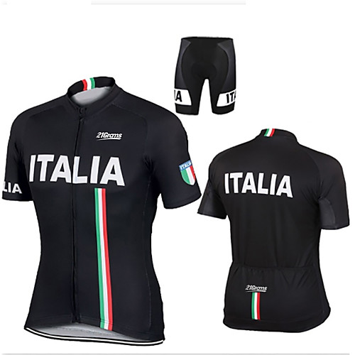 

21Grams Men's Short Sleeve Cycling Jersey with Shorts Winter Black Italy National Flag Bike Clothing Suit UV Resistant Breathable 3D Pad Quick Dry Reflective Strips Sports Solid Color Mountain Bike