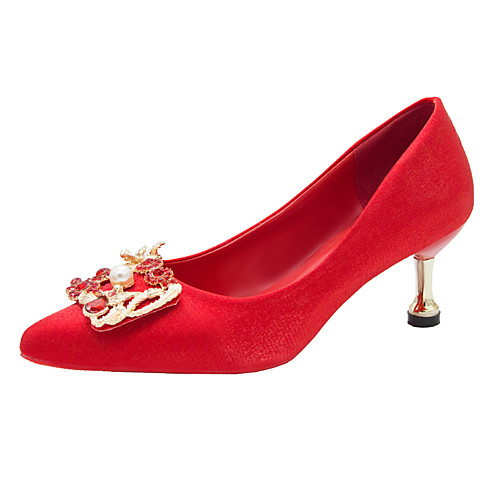 

Women's Wedding Shoes 2020 Stiletto Heel Pointed Toe Sparkling Glitter Satin Chinoiserie Fall / Spring & Summer Red / Champagne