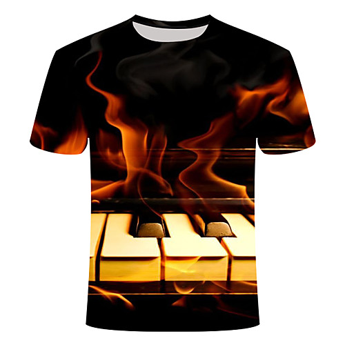 

Men's Daily Going out Basic T-shirt - 3D / Graphic / Flame Print Black