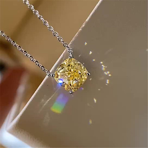 

2 carat Synthetic Diamond Necklace Silver For Women's Square Cut Ladies Stylish Luxury Elegant Wedding Party Evening Formal High Quality Charm
