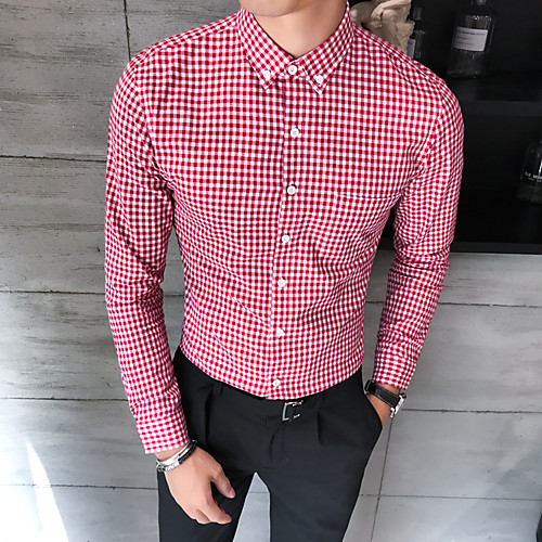 

Men's Daily Going out Basic / Elegant Shirt - Striped / Color Block Red