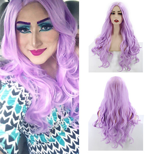 

Synthetic Wig Cosplay Wig Wavy Body Wave Halloween Christmas Middle Part Wig Long Bright Purple Synthetic Hair 26inch Women's Cosplay Soft Adjustable Purple / Heat Resistant