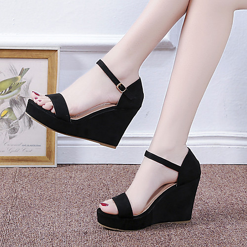 

Women's Sandals 2020 Wedge Heel Open Toe Synthetics Casual / Minimalism Walking Shoes Spring & Summer Black / Beige