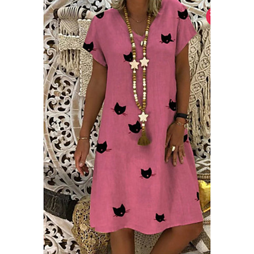 

Women's Blushing Pink Orange Dress Shift Print S M