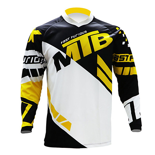 

21Grams Men's Long Sleeve Cycling Jersey Downhill Jersey Dirt Bike Jersey 100% Polyester Black / Yellow Patchwork Geometic Bike Jersey Top Mountain Bike MTB Road Bike Cycling UV Resistant Breathable