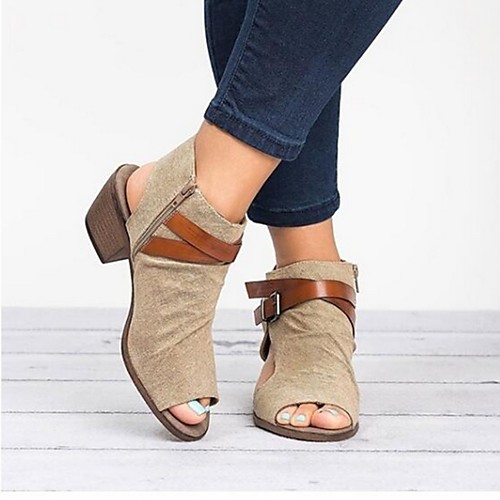 

Women's Sandals Low Heel Open Toe Canvas Summer Khaki / Black / Gray