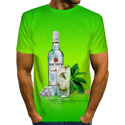 

Men's Daily Going out Basic / Street chic T-shirt - 3D / Graphic / Beer Print Green