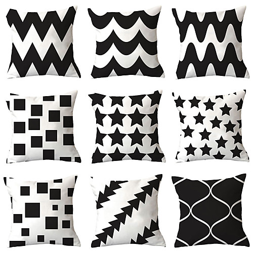 

9 pcs Polyester Pillow Cover, Geometric Geometic Simple Classic Square Traditional Classic