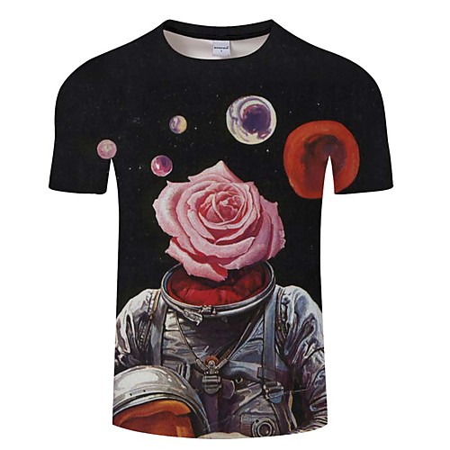 

Men's Daily Going out Exaggerated T-shirt - Floral / Galaxy / 3D Print Black