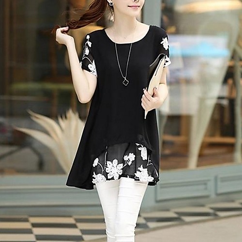 

Women's Daily T-shirt - Floral Layered / Patchwork / Print White