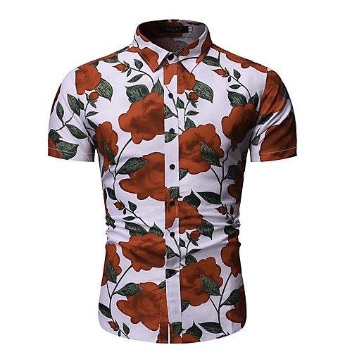 

Men's Daily Work Basic / Elegant Shirt - Floral / Geometric White