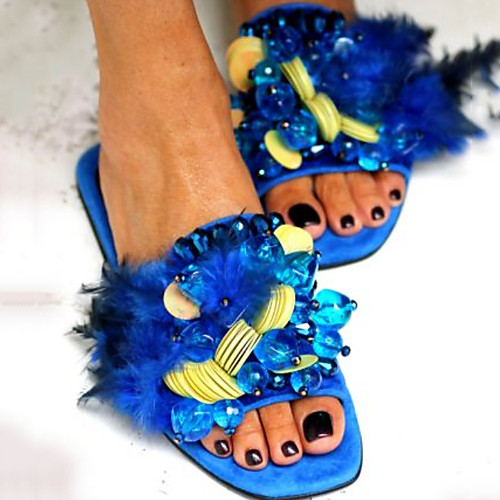 

Women's Slippers & Flip-Flops Flat Heel Open Toe PU Summer Blue