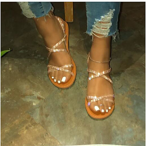 

Women's Sandals 2020 Flat Heel Open Toe Sparkling Glitter PU Casual / Minimalism Spring & Fall / Spring & Summer Gold / Silver