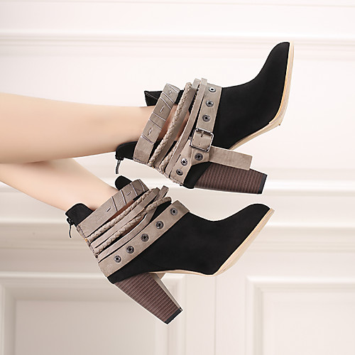 

Women's Boots 2020 Chunky Heel Round Toe Buckle Faux Leather Booties / Ankle Boots British Spring & Fall / Summer Wine / Black / Gray