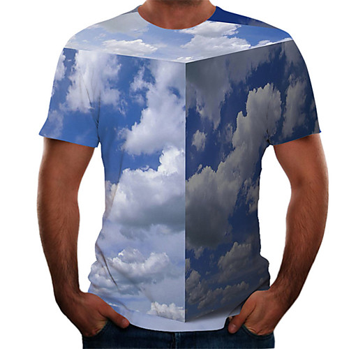 

Men's Daily Basic T-shirt - Color Block / 3D Print Light Blue