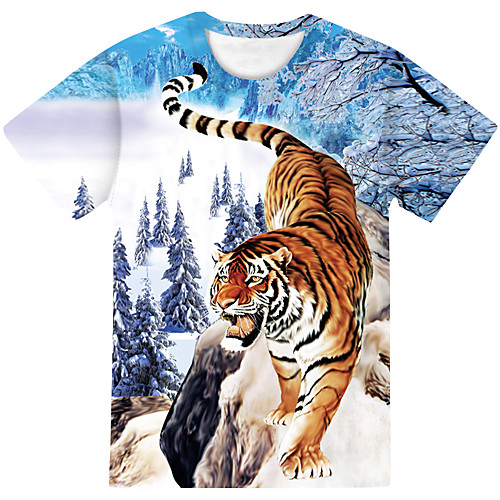 

Men's Daily Going out Street chic / Exaggerated T-shirt - Color Block / 3D / Abstract Blue