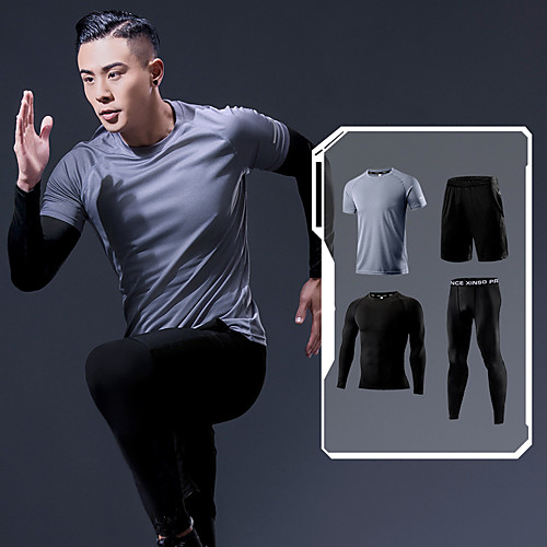 

Men's Elastane Activewear Set Workout Outfits Compression Suit 4pcs Running Active Training Fitness Thermal / Warm Breathable Quick Dry Sportswear Athletic Clothing Set Long Sleeve Activewear Stretchy