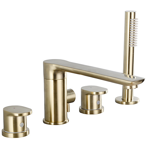 

Bathtub Faucet - Contemporary Deck Mounted Roman Tub Brass Bath Shower Mixer Taps with Handshower Black or Chrome or Brushed Gold