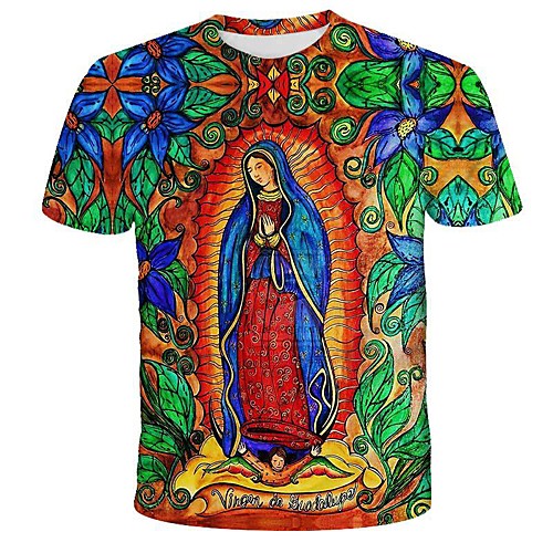 

Men's 3D Tie Dye Wolf Print T-shirt Street chic Exaggerated Daily Holiday Round Neck Rainbow / Short Sleeve / Animal