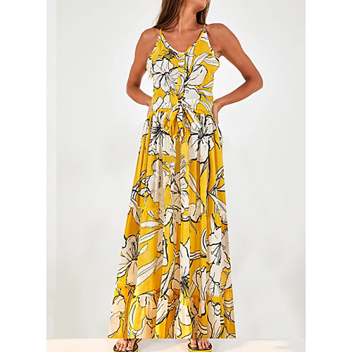 

Women's Yellow Dress Shift Floral M L