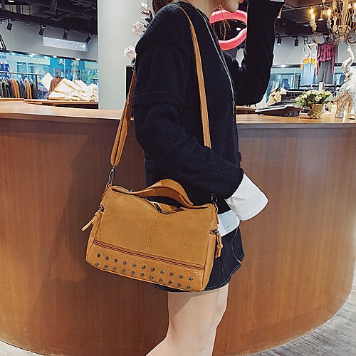 

Women's Rivet PU Top Handle Bag Solid Color Yellow / Red / Light Gray