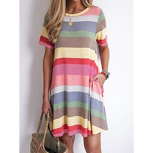 

Women's Red Dress Shift Striped L XL