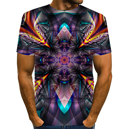 

Men's Daily Weekend Basic / Exaggerated T-shirt - Color Block / Rainbow / Abstract Print Rainbow