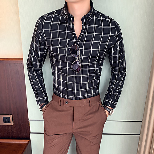 

Men's Daily Going out Basic / Elegant Shirt - Striped / Color Block Black