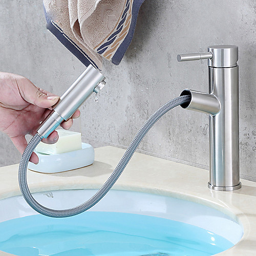 

Single Handle Pull-Down Bathroom Sink Faucet Stainless Steel Mixer Tap Brushed Nickel Basin Faucet T25 Silver Bath Taps
