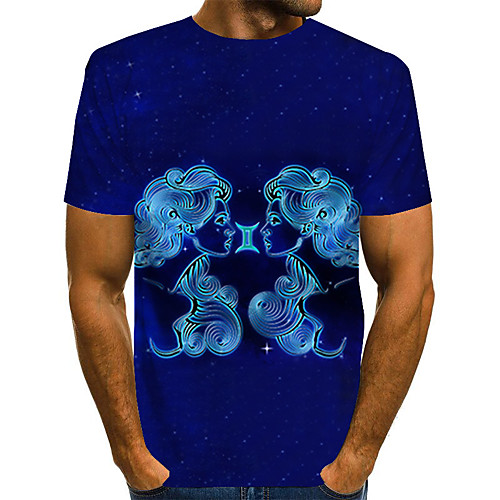 

Men's Daily Holiday Street chic / Exaggerated T-shirt - Color Block / 3D / Abstract Print Blue