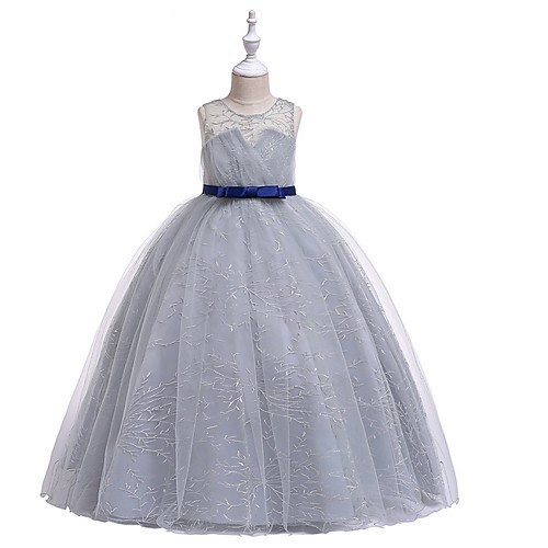 

Princess Round Floor Length Cotton Junior Bridesmaid Dress with Bow(s) / Embroidery