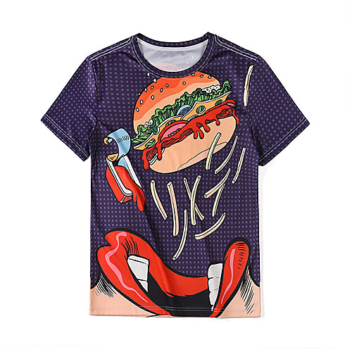 

Men's 3D Cartoon Print T-shirt Basic Daily Weekend Round Neck Royal Blue