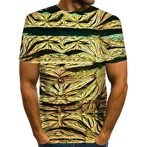 

Men's Daily Weekend Basic / Exaggerated T-shirt - Color Block / Rainbow / Abstract Print Brown