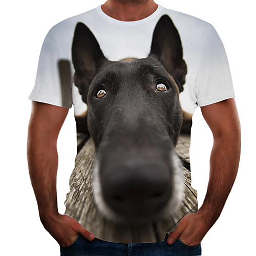 

Men's Plus Size Color Block 3D T-shirt Basic Going out Weekend Round Neck Brown / Short Sleeve / Animal