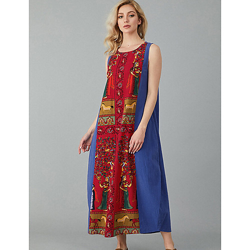 

Women's Red Navy Blue Dress A Line Print M L