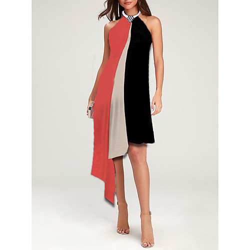 

Women's Asymmetrical Red Dress Party Casual / Daily Summer Party Loose Color Block Halter Neck M L Loose