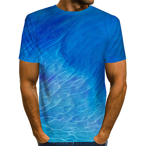 

Men's Daily Holiday Street chic / Exaggerated T-shirt - Color Block / 3D / Abstract Print Blue