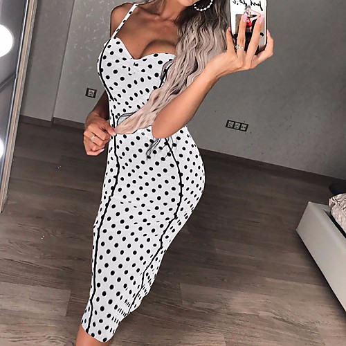 

Women's Red White Dress Bodycon Polka Dot S M