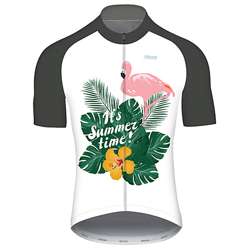 

21Grams Men's Short Sleeve Cycling Jersey GrayWhite Flamingo Floral Botanical Bike Jersey Top Mountain Bike MTB Road Bike Cycling UV Resistant Breathable Quick Dry Sports Clothing Apparel / Stretchy