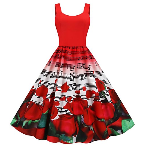 

Women's Red Black Dress Vintage Style Daily Sheath Print Patchwork Print S M