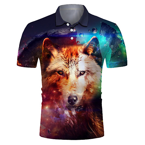 

Men's Club Weekend Rock / Exaggerated Polo - Color Block / 3D / Animal Wolf, Print Rainbow