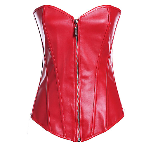 

Women's Zipper Corset Set - Solid Color / Sexy / Fashion, Tie Back / Front Zip Red S M L