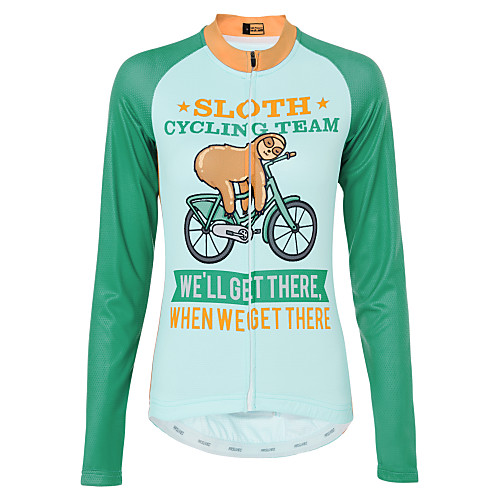 

21Grams Animal Sloth Men's Long Sleeve Cycling Jersey - BlueGreen Bike Jersey Top UV Resistant Breathable Quick Dry Sports Winter Fleece 100% Polyester Mountain Bike MTB Road Bike Cycling Clothing