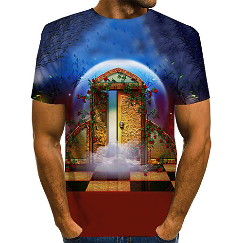 

Men's Daily Weekend Basic / Exaggerated T-shirt - Color Block / Rainbow / Abstract Print Blue