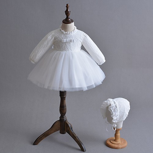 

Ball Gown Floor Length First Communion Christening Gowns - Polyester Long Sleeve Jewel Neck with Lace / Bow(s)