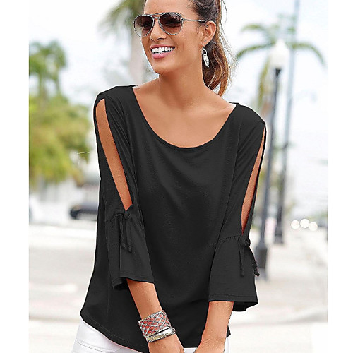 

Women's Daily Cotton T-shirt - Solid Colored Cut Out Red