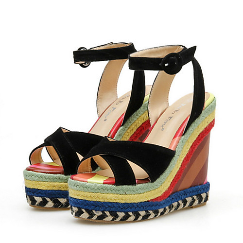 

Women's Sandals Wedge Heel Open Toe PU Summer Almond / Black