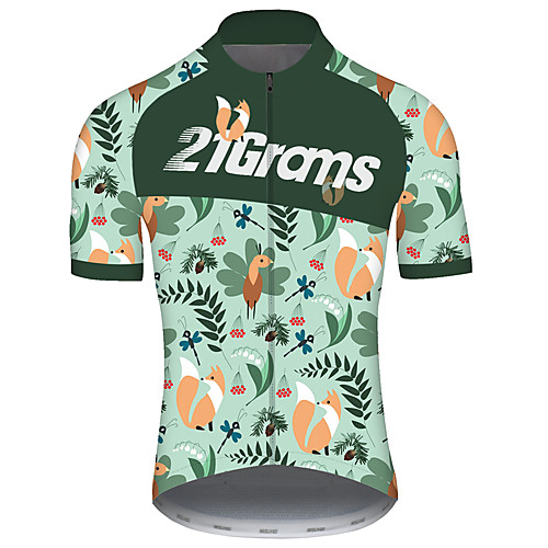 

21Grams Men's Short Sleeve Cycling Jersey Green Floral Botanical Bike Jersey Top Mountain Bike MTB Road Bike Cycling UV Resistant Breathable Quick Dry Sports Clothing Apparel / Stretchy