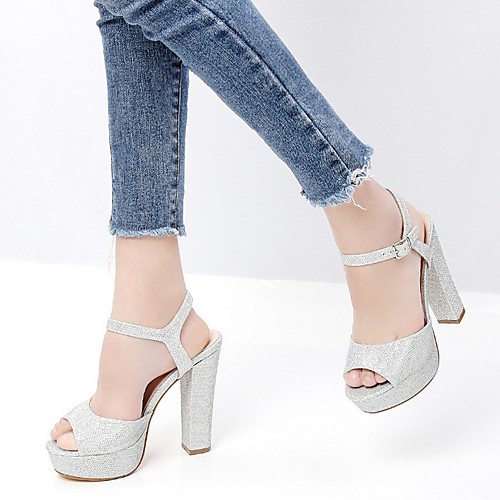 

Women's Sandals Chunky Heel Open Toe PU Summer Gold / Silver