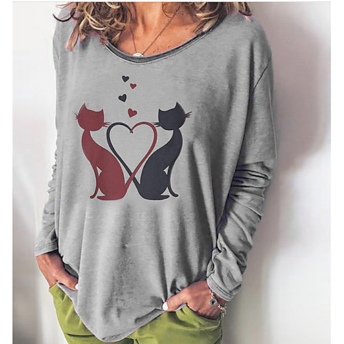 

Women's Daily Cotton Loose T-shirt - Geometric Print Purple